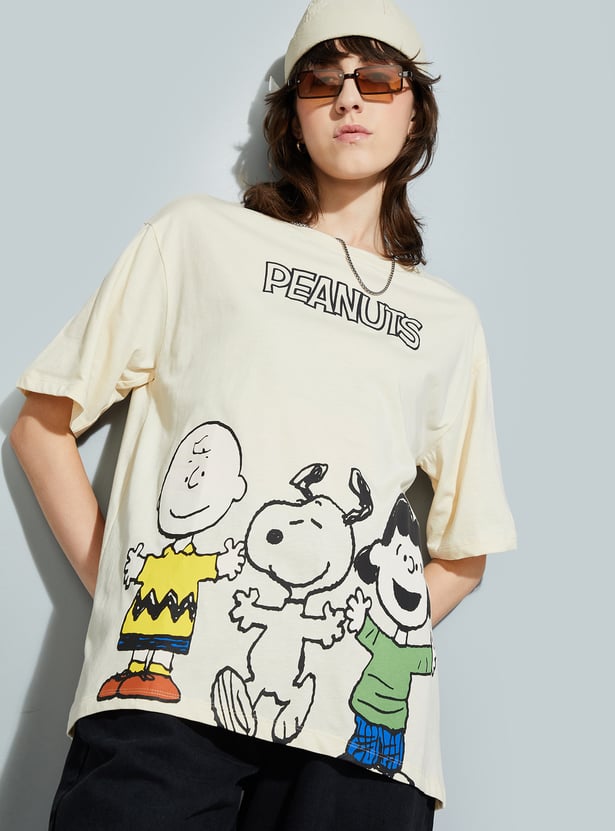 Women Peanut Snoopy Print Oversized T-shirt