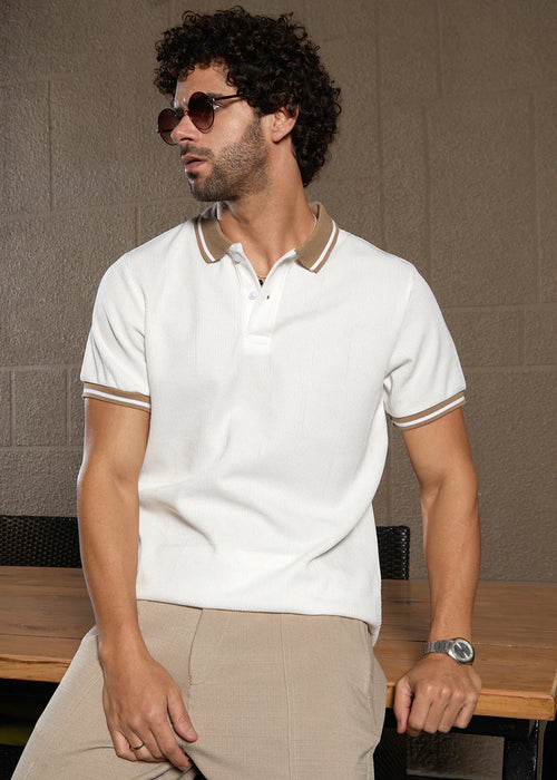 Cuboid-Stripe Polo T-Shirt